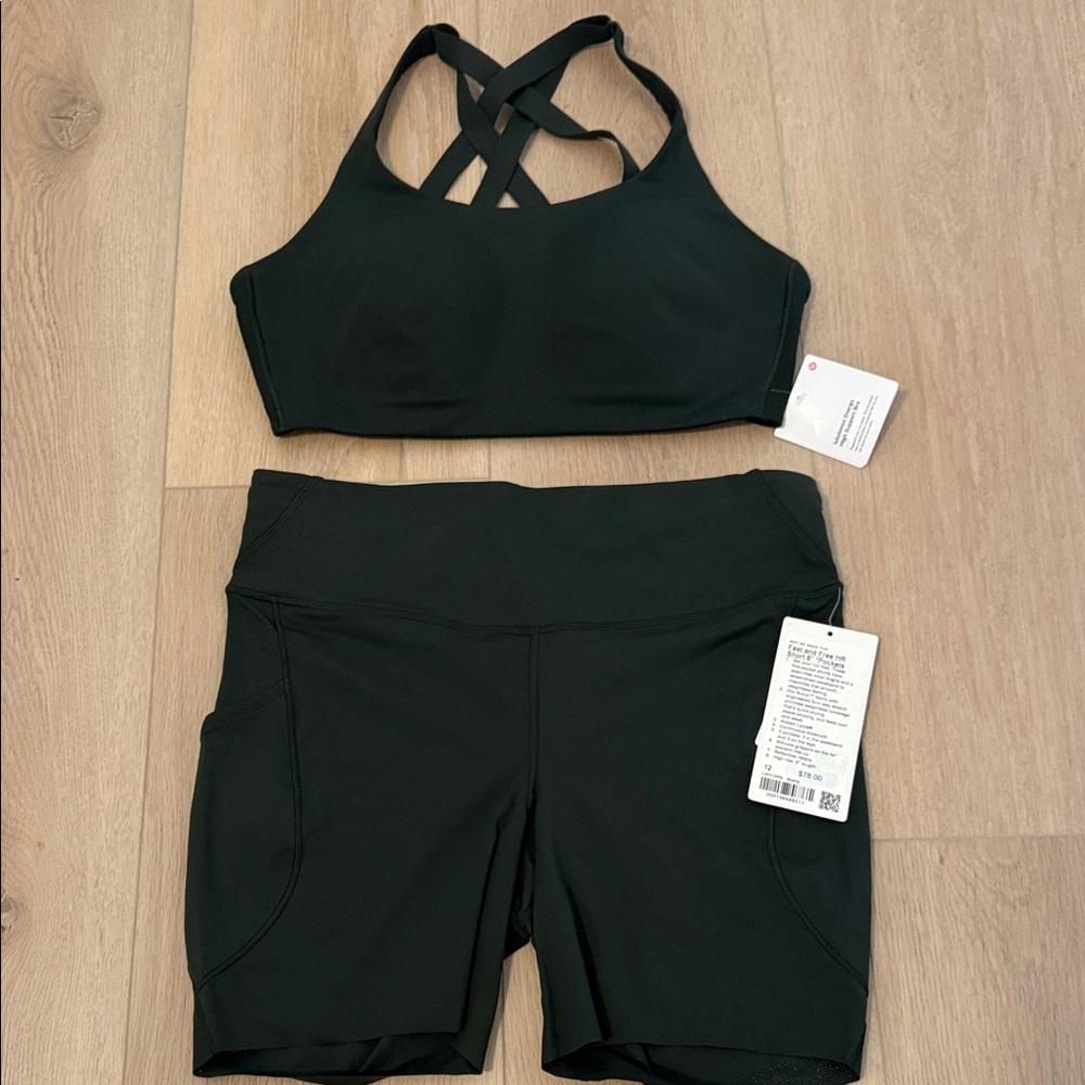 lululemon SET - Energy Support Bra + Fast and Free Shorts in Rainforest Green